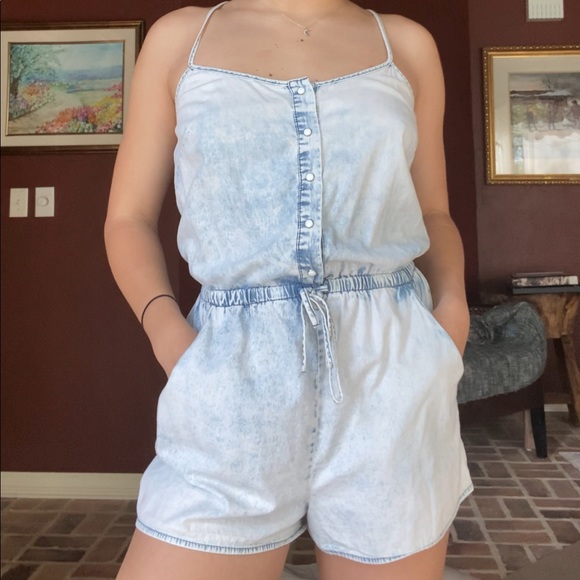 Light Wash Shorts Denim Romper - Picture 1 of 3